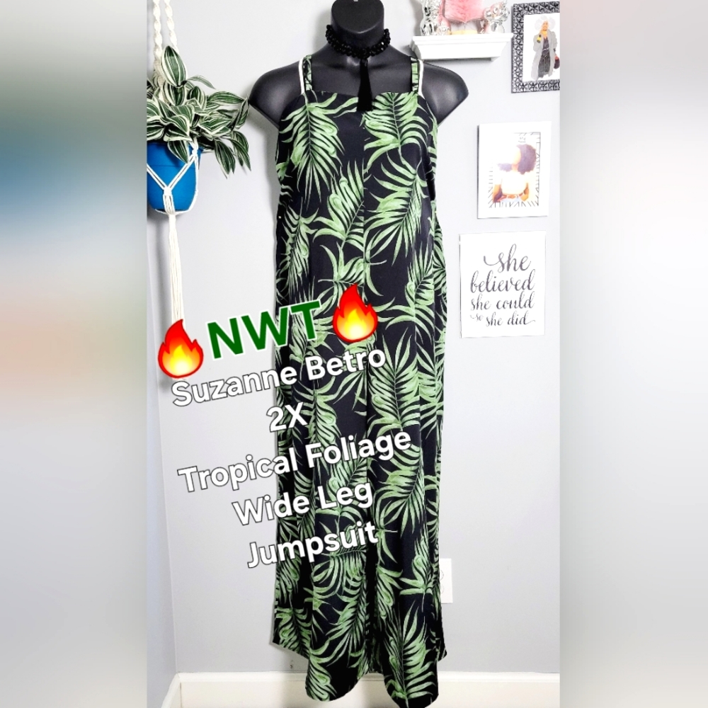 🔥NWT  Suzanne Betro 2X Tropical Foliage Jumpsuit